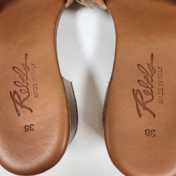 Rebels Open Toe Suede Sandal Made In Italy Size 38 Tan Slide - Picture 4 of 5